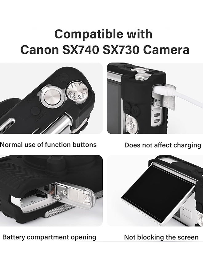 Silicone Protective Case for Canon Powershot SX740 SX730 HS Camera with Removable Lens Cover Tempered Glass Screen Protector Soft and Rubber Protective Sleeve Anti Slip Anti Scratch,Black - Image 4